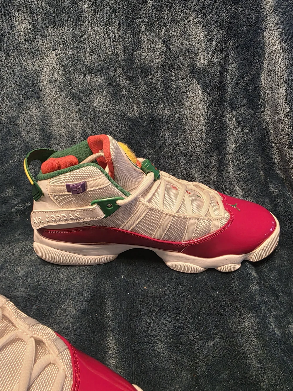 Jordan Men’s Athletic Shoes White Red Green Purple Accents